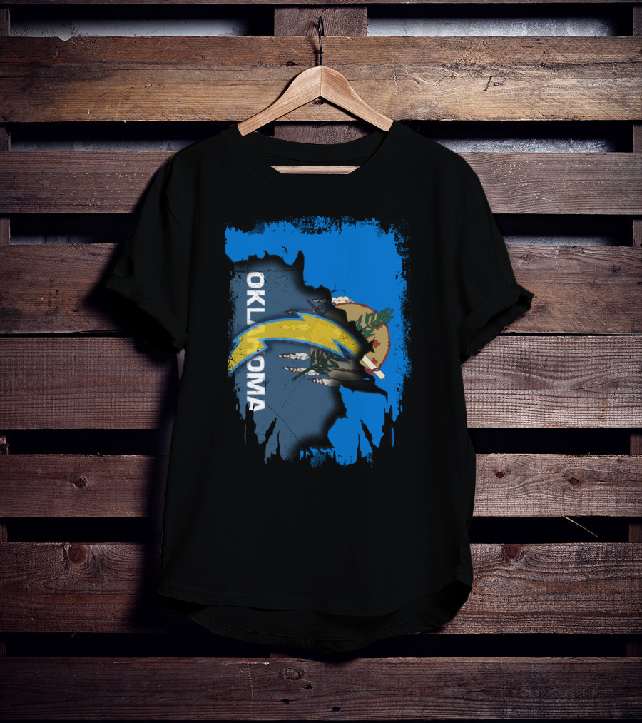Oklahoma State Flag With Chargers Logo Overlay T-Shirt