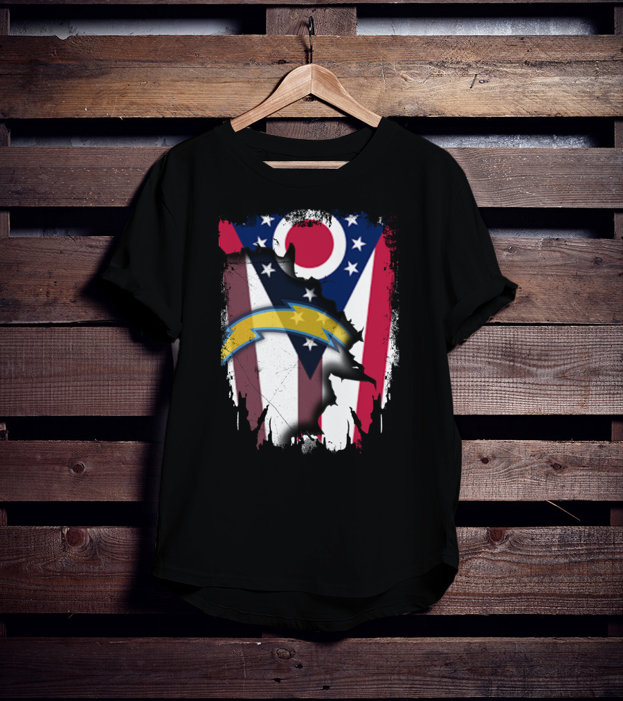 Ohio Flag With Chargers Bolt T-Shirt