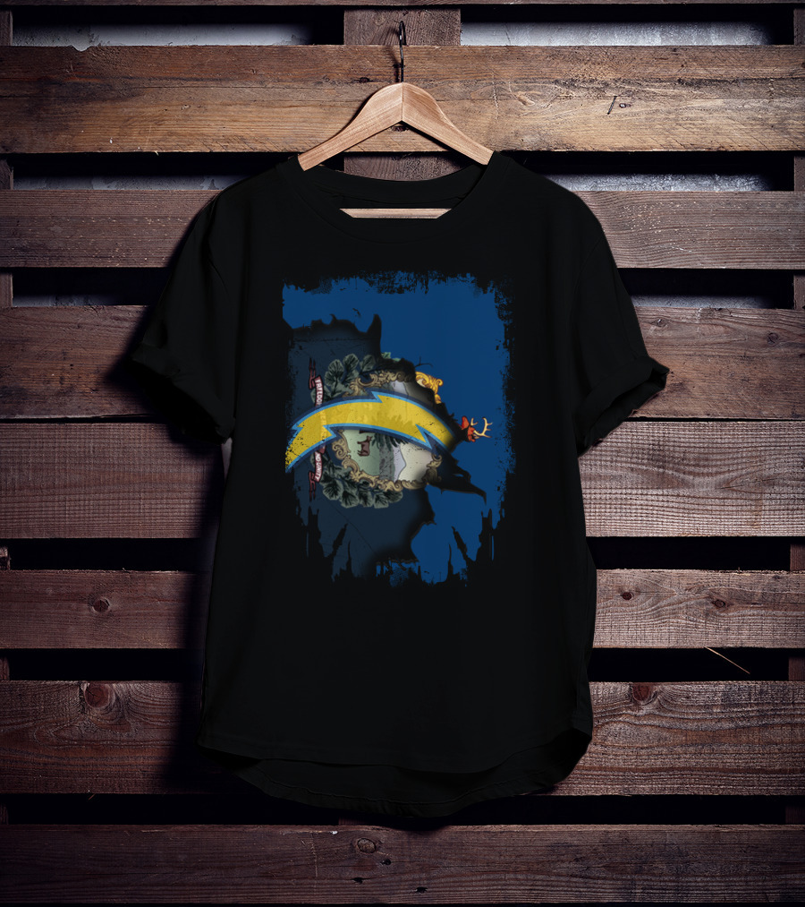 Vermont State Outline With Chargers Bolt T-Shirt