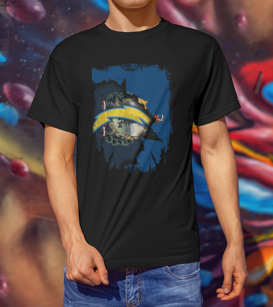 Vermont State Outline With Chargers Bolt T-Shirt