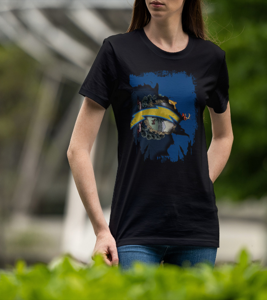 Vermont State Outline With Chargers Bolt T-Shirt