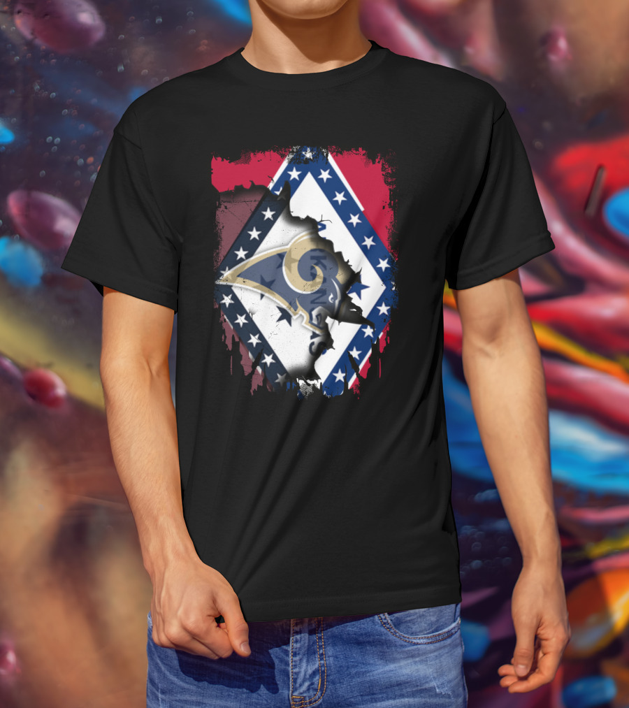 Arkansas Flag With Los Angeles Rams Logo Together T-Shirt