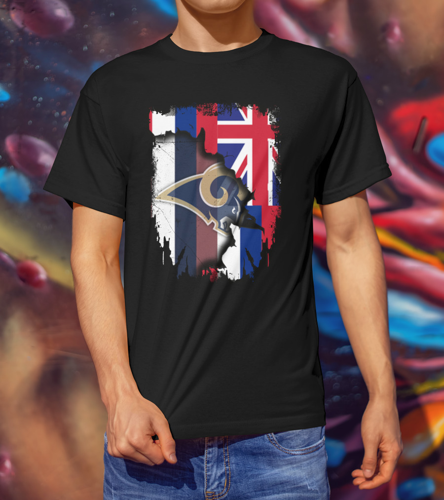 Together Hawaii Rams With Union Jack Flag Background T-Shirt