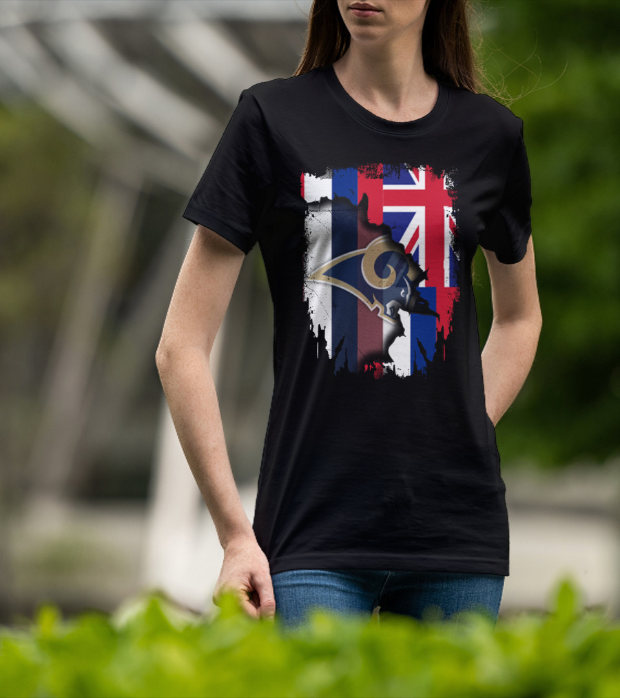 Together Hawaii Rams With Union Jack Flag Background T-Shirt