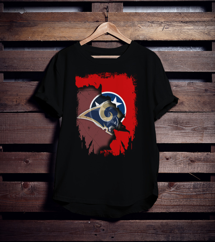 Together Tennessee With Rams NFL Tennessee State Flag Football Fusion T-Shirt