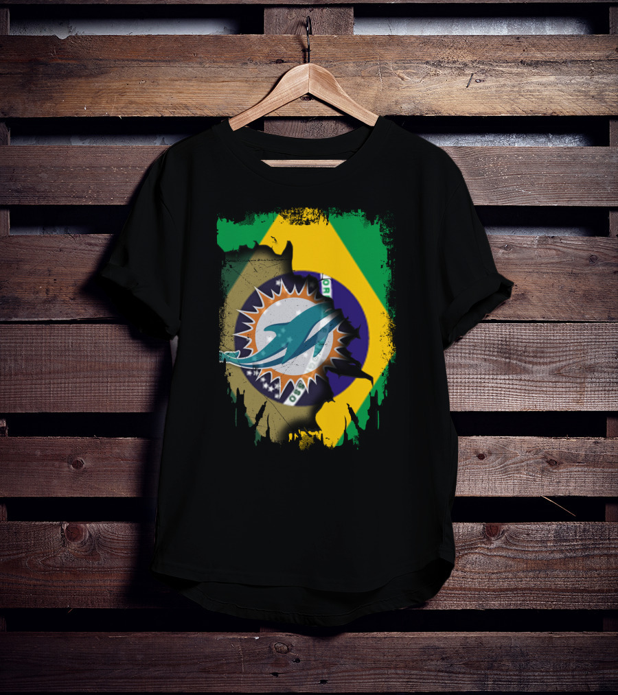 Brazilian Flag With Dolphins Logo Fusion T-Shirt
