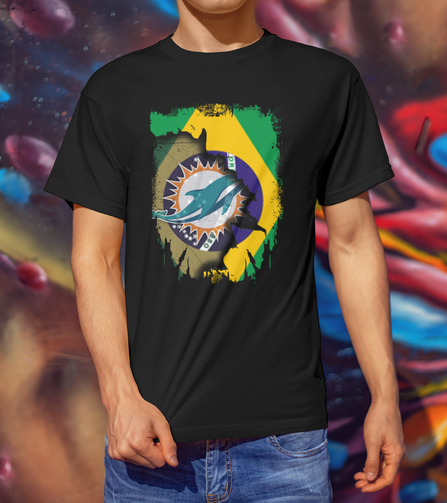 Brazilian Flag With Dolphins Logo Fusion T-Shirt