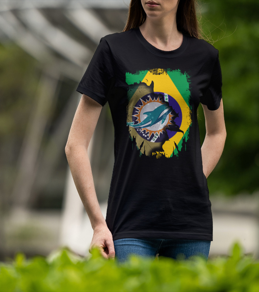 Brazilian Flag With Dolphins Logo Fusion T-Shirt