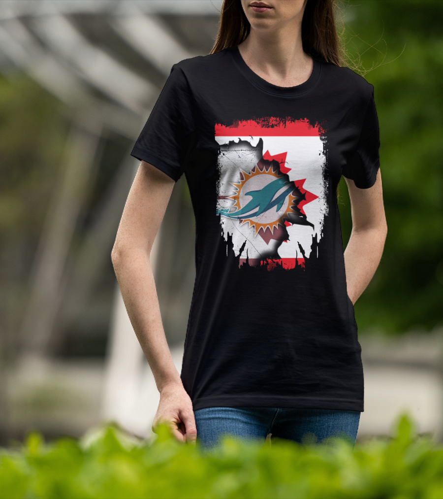 Canada Miami Dolphins Flag Symbol Fusion T-Shirt
