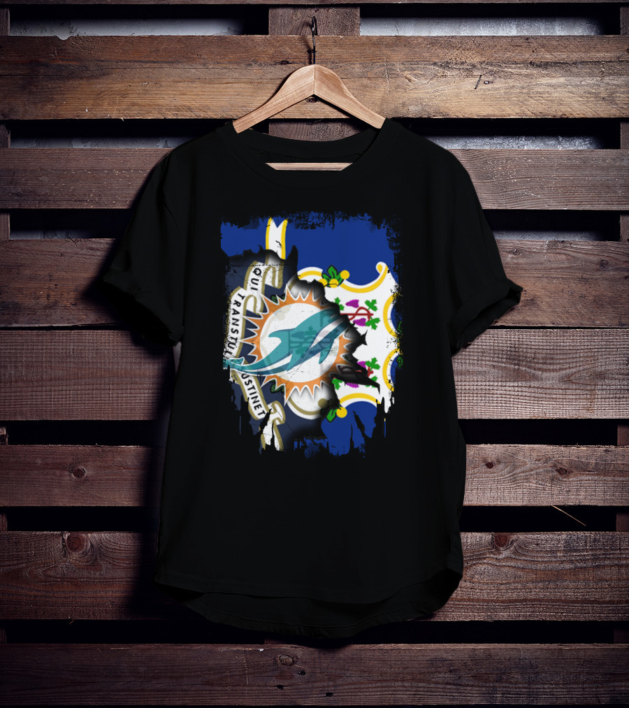 Connecticut State Flag Merged With Miami Dolphins T-Shirt