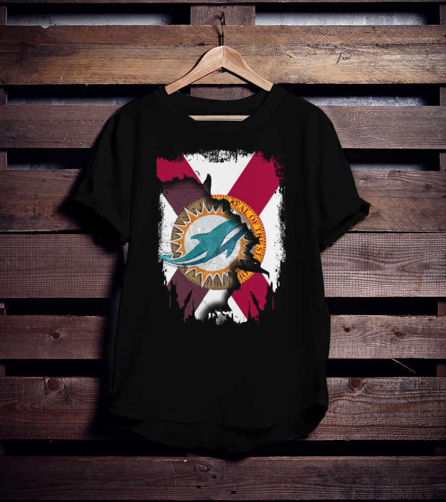 Miami Dolphins Florida State Flag Together T-Shirt