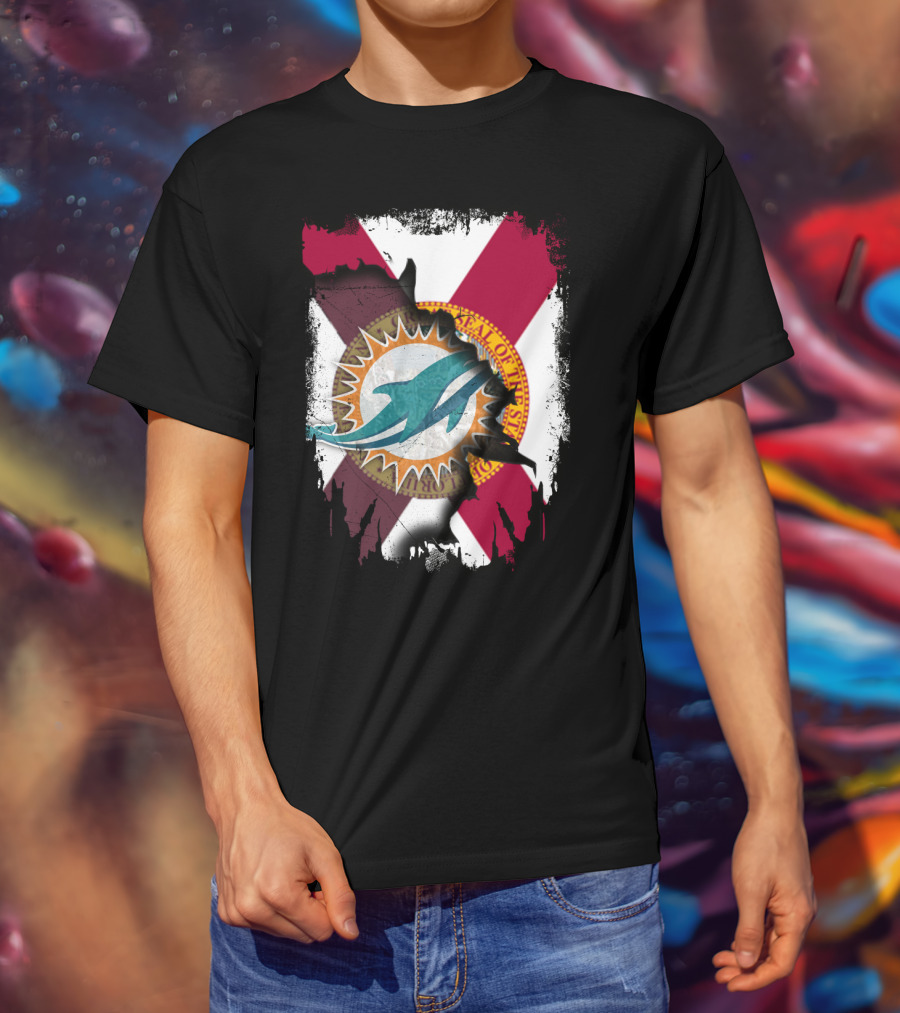 Miami Dolphins Florida State Flag Together T-Shirt