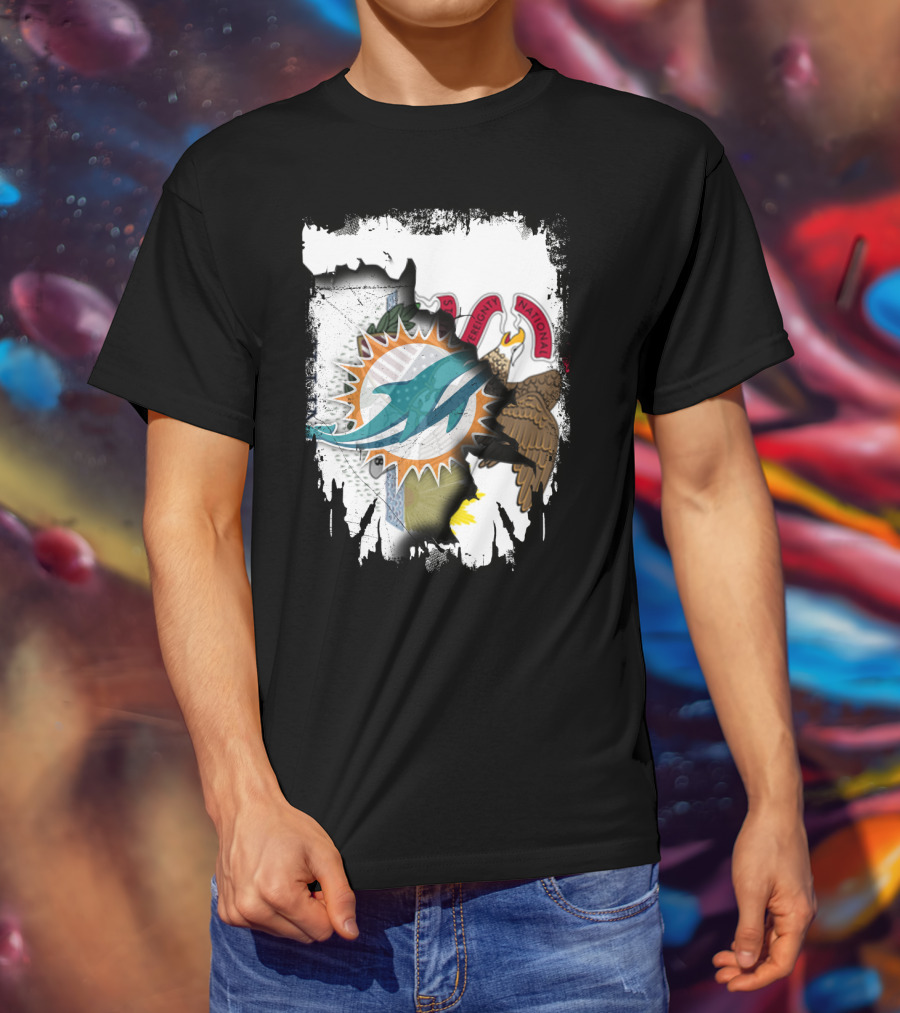 Together Illinois Miami Dolphins Logo Over State Seal T-Shirt