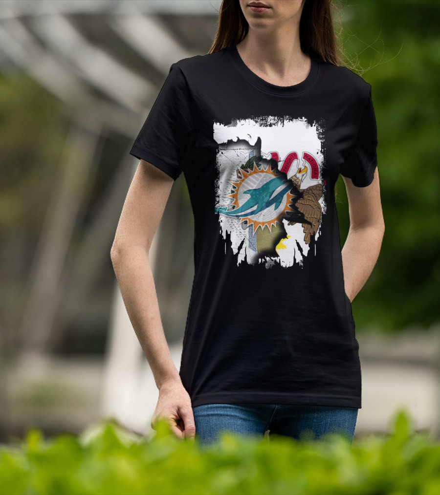 Together Illinois Miami Dolphins Logo Over State Seal T-Shirt