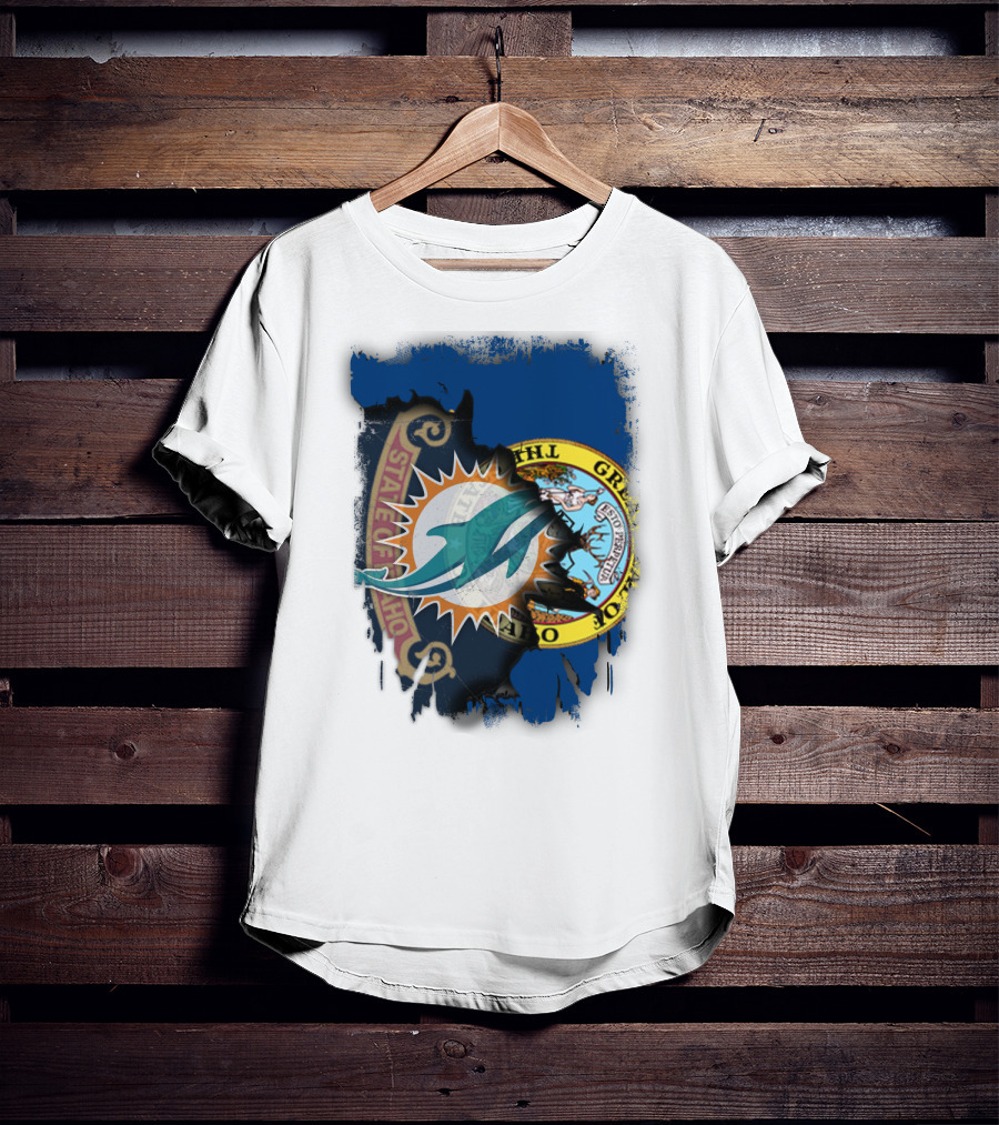 Idaho State Seal Blending With Miami Dolphins T-Shirt
