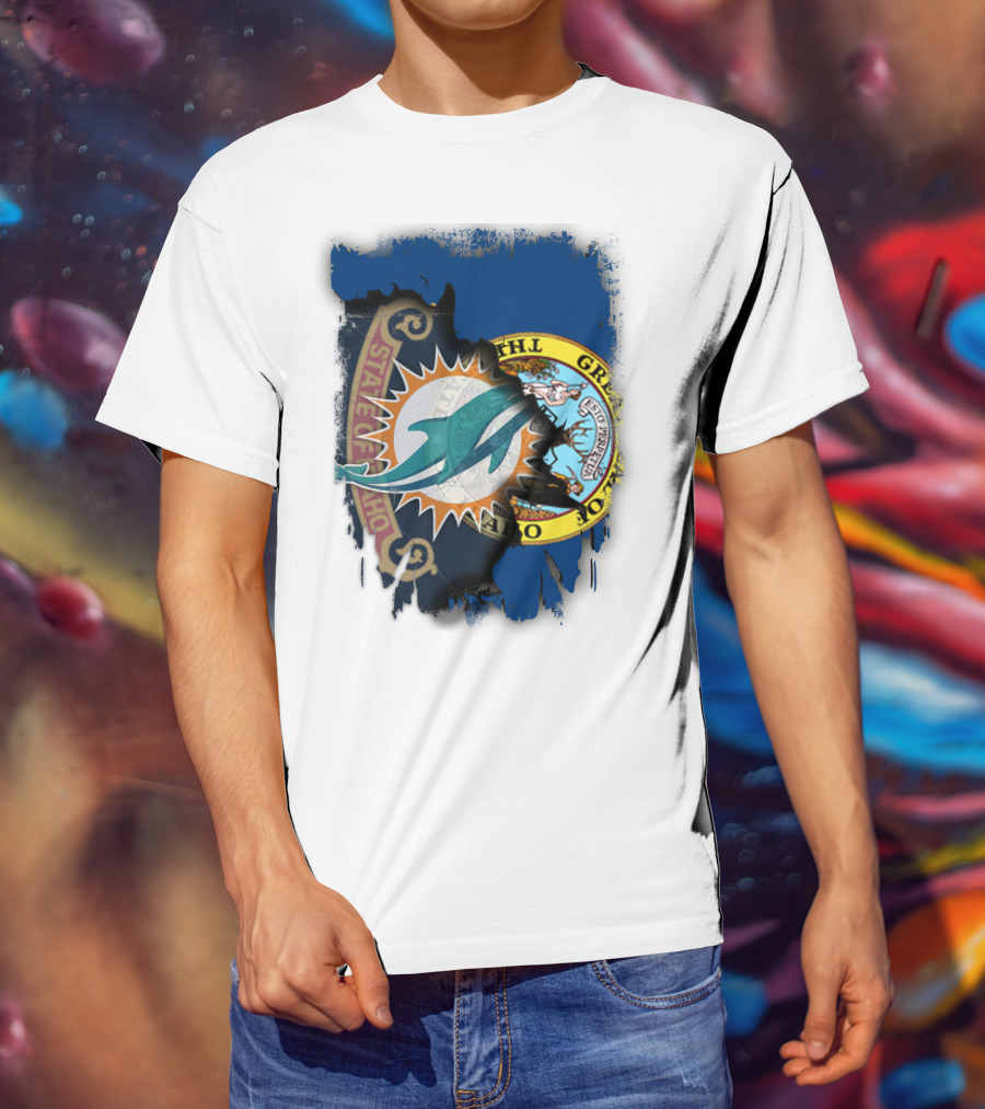 Idaho State Seal Blending With Miami Dolphins T-Shirt