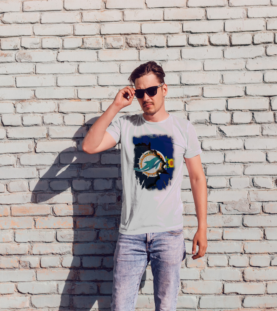 Kansas Flag With Miami Dolphins Logo And Sunflower T-Shirt