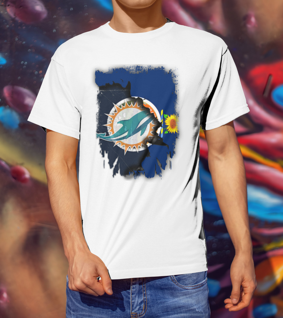 Kansas Flag With Miami Dolphins Logo And Sunflower T-Shirt