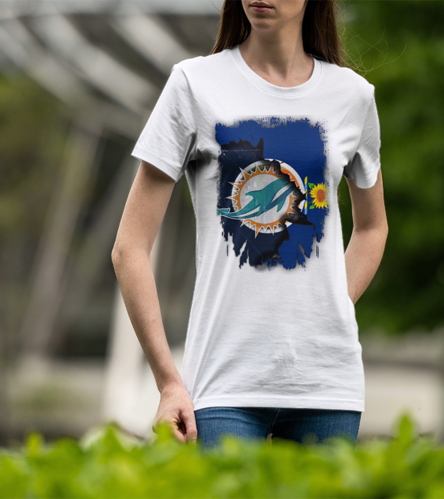 Kansas Flag With Miami Dolphins Logo And Sunflower T-Shirt