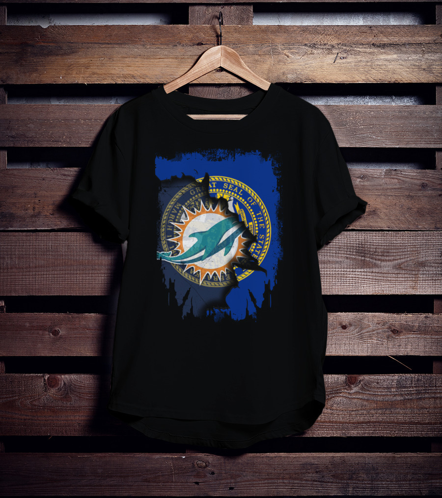 Great Seal Of Nebraska Meets Miami Dolphins Logo Composition T-Shirt