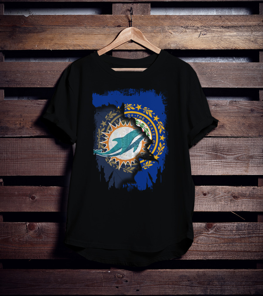 New Hampshire Background With Miami Dolphins Logo Symbolizing Unity T-Shirt