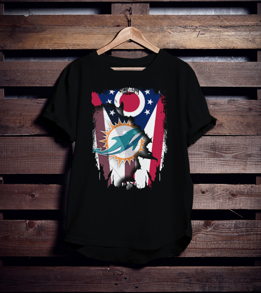 Ohio Flag Torn To Reveal Dolphins Logo Fusion T-Shirt