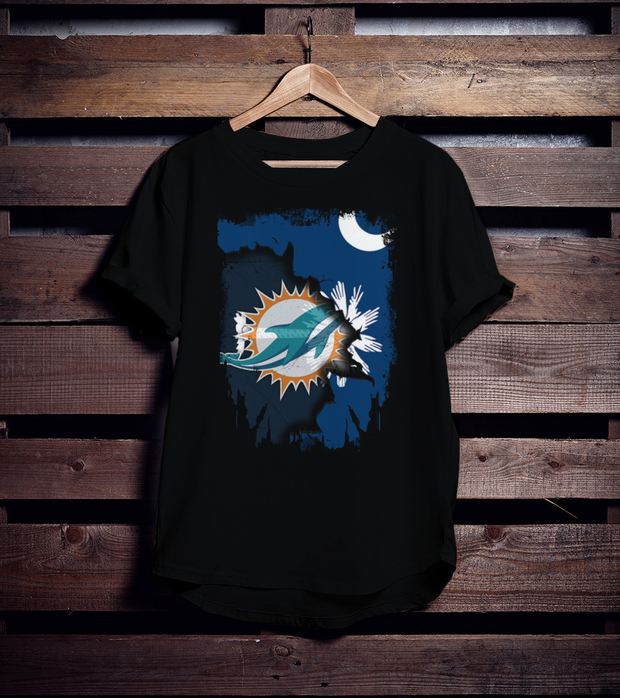 Miami Dolphins Logo With South Carolina State Flag Elements T-Shirt