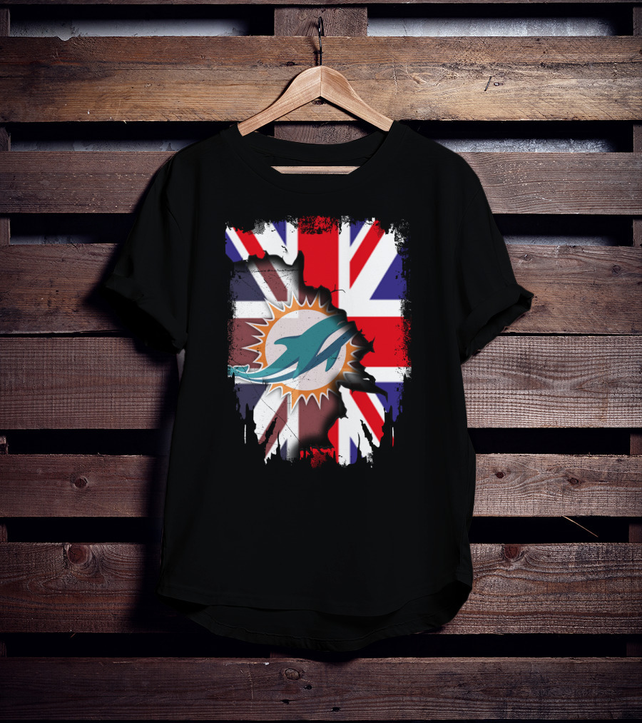 United Kingdom And Miami Dolphins Union Flag Fusion T-Shirt