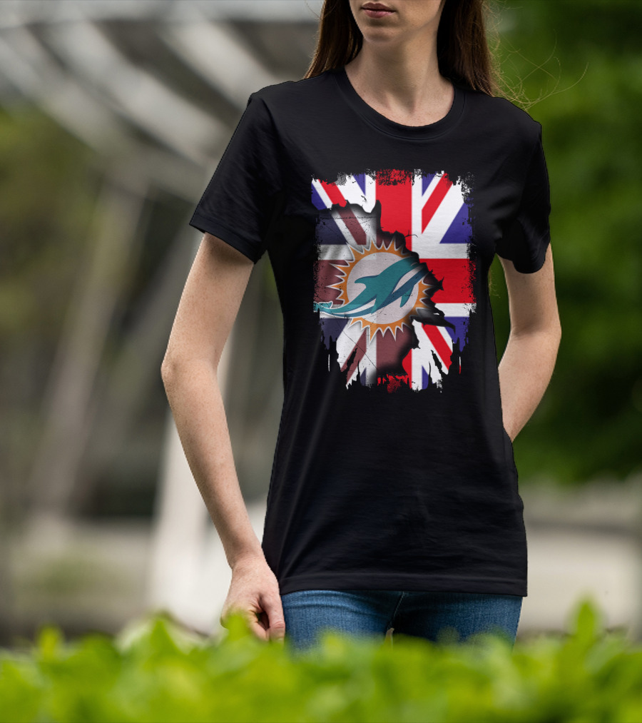 United Kingdom And Miami Dolphins Union Flag Fusion T-Shirt