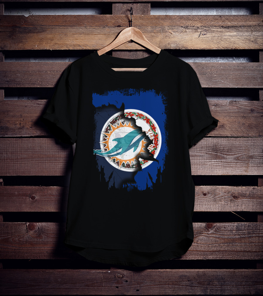 Virginia State Emblem With Miami Dolphins Logo Fusion T-Shirt