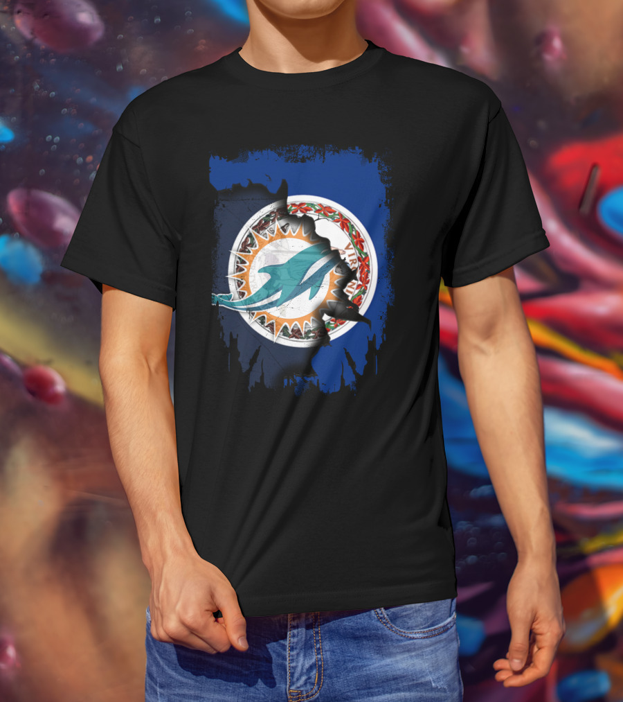 Virginia State Emblem With Miami Dolphins Logo Fusion T-Shirt