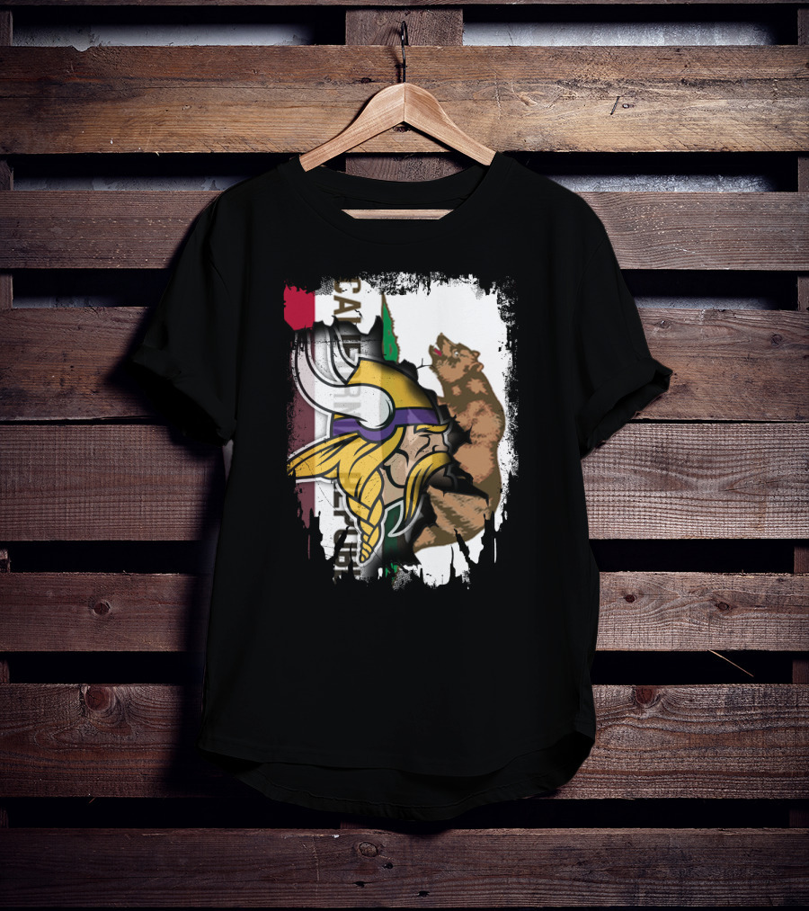 California Republic Viking Helmet Bear California Flag T-Shirt