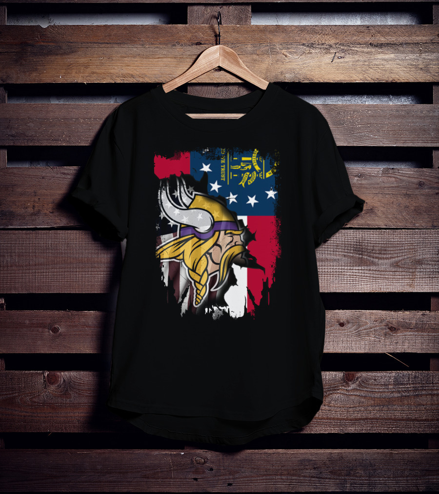 Georgia Flag With Vikings Fusion T-Shirt