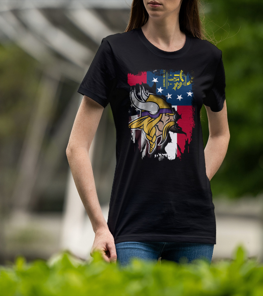 Georgia Flag With Vikings Fusion T-Shirt