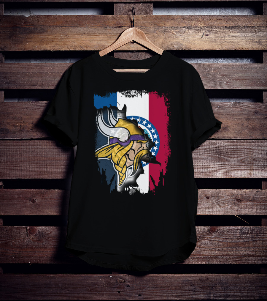 Missouri State Flag With Vikings Helmet T-Shirt