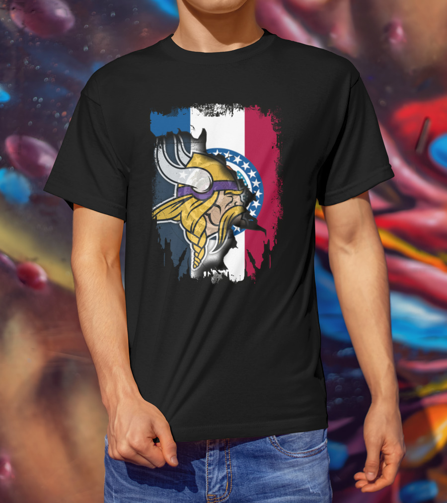 Missouri State Flag With Vikings Helmet T-Shirt
