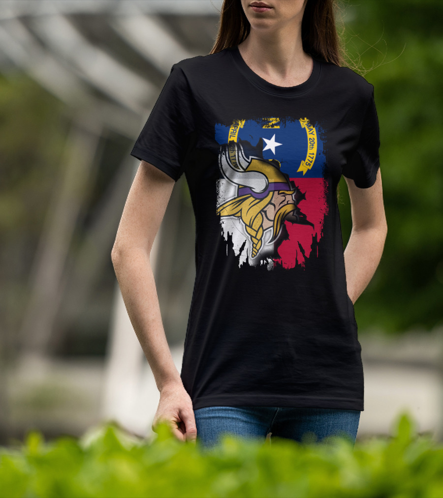 North Carolina Flag With Viking Head Logo April 12th 1776 May 20th 1775 T-Shirt