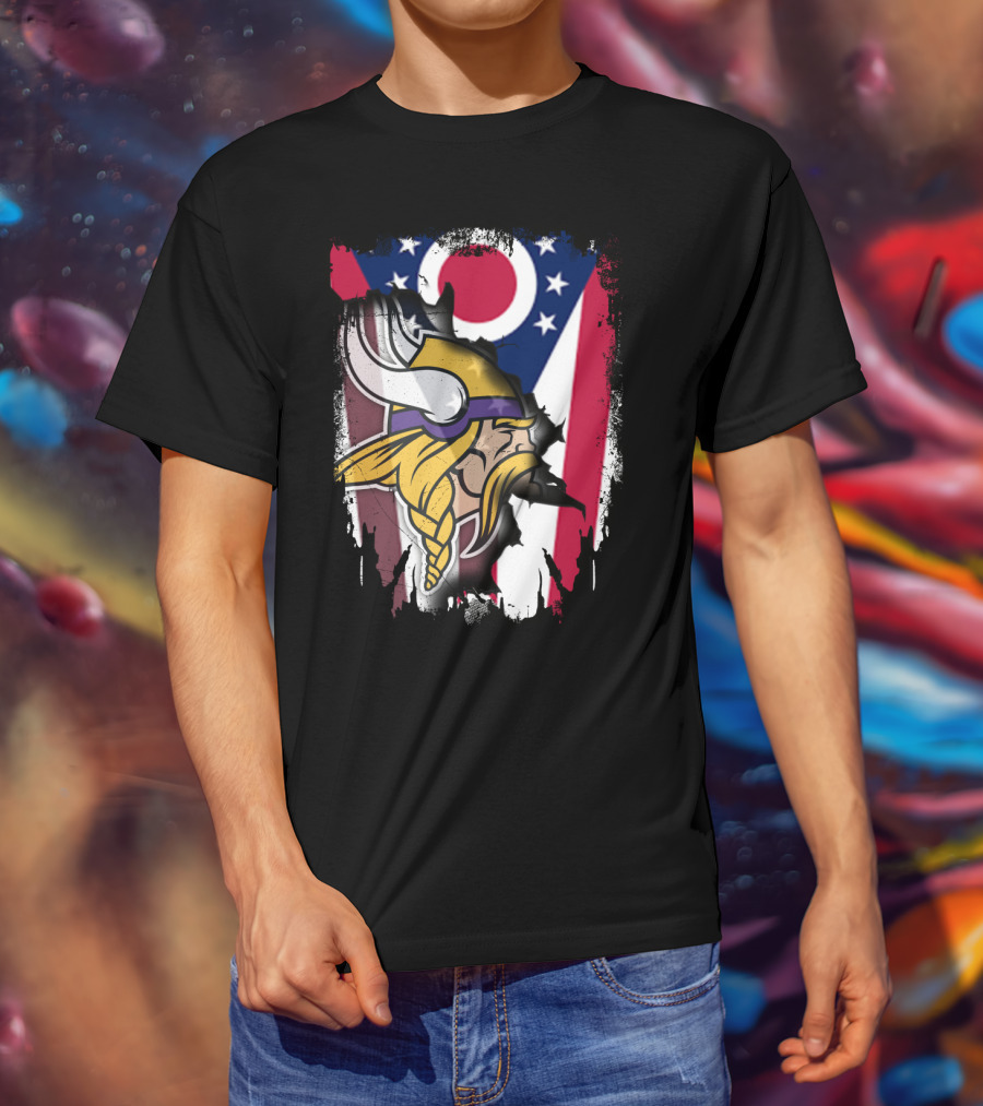 Together Ohio Ohioan Flag With Vikings Viking Helmet Viking Warrior T-Shirt