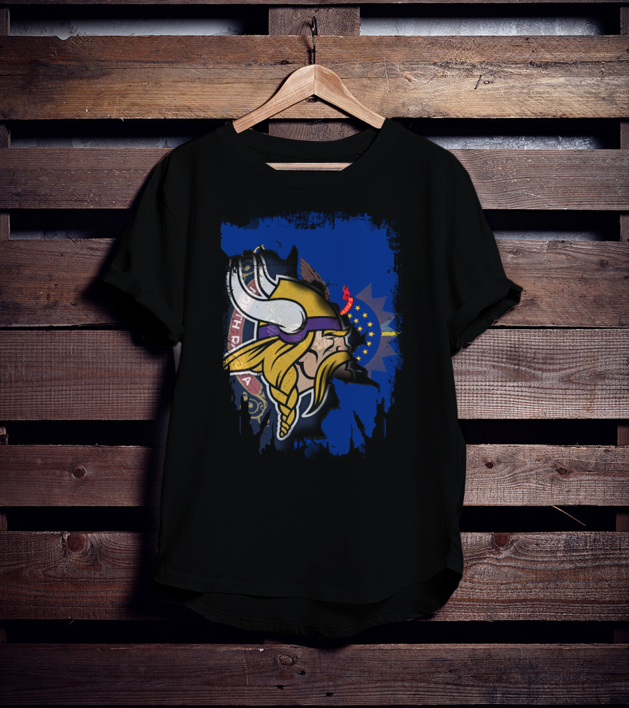 Vikings North Dakota Flag Fusion T-Shirt