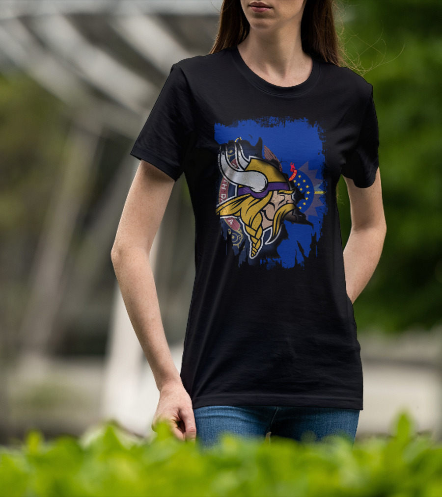 Vikings North Dakota Flag Fusion T-Shirt