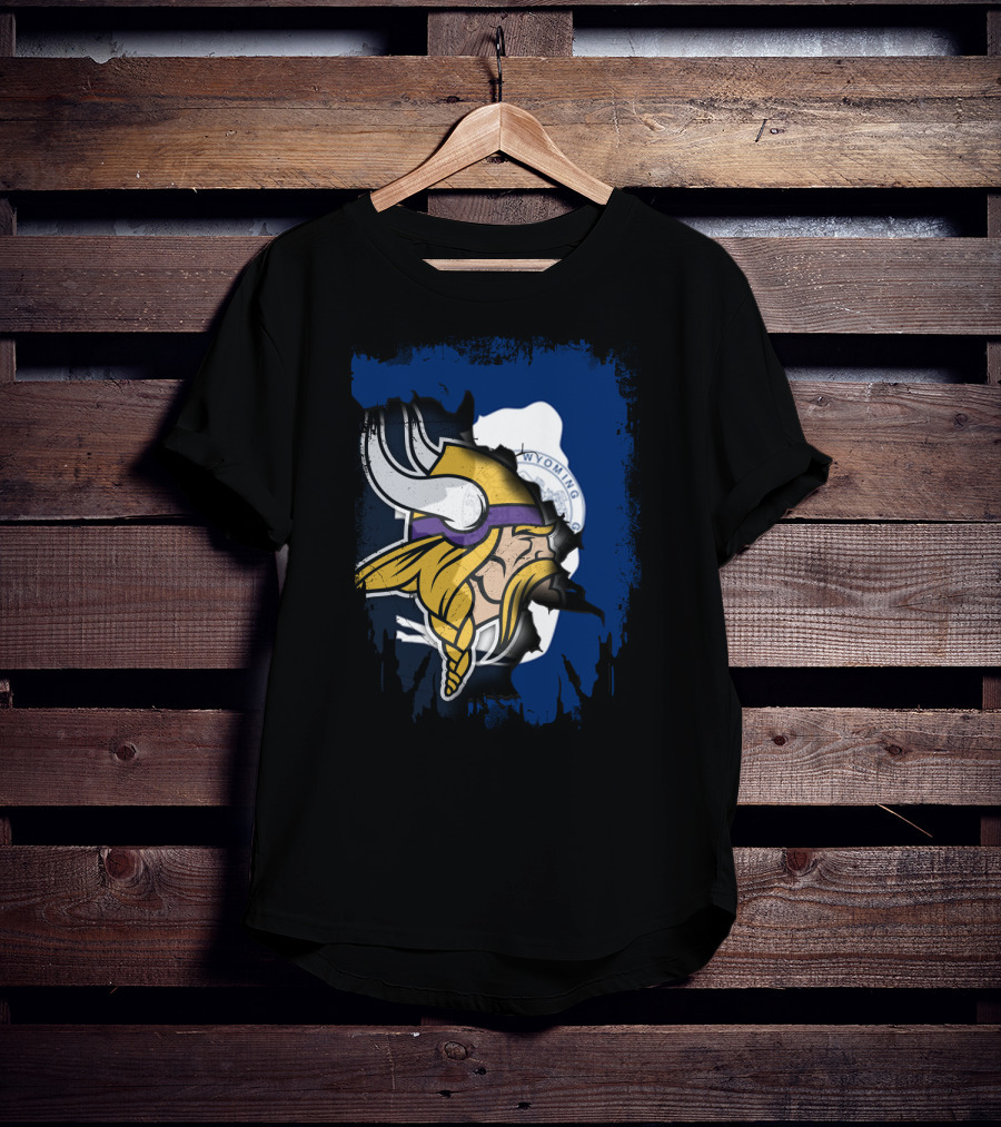 Wyoming Flag Viking Helmet Fusion T-Shirt