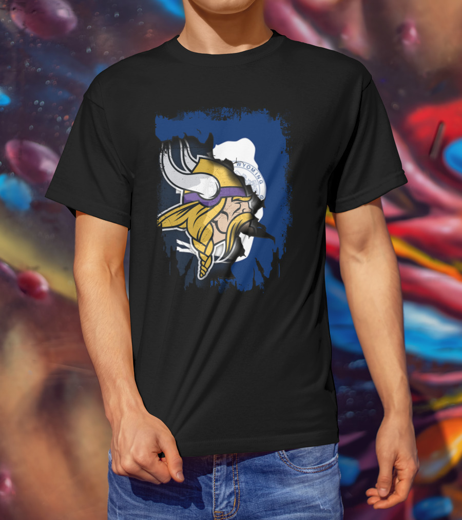 Wyoming Flag Viking Helmet Fusion T-Shirt