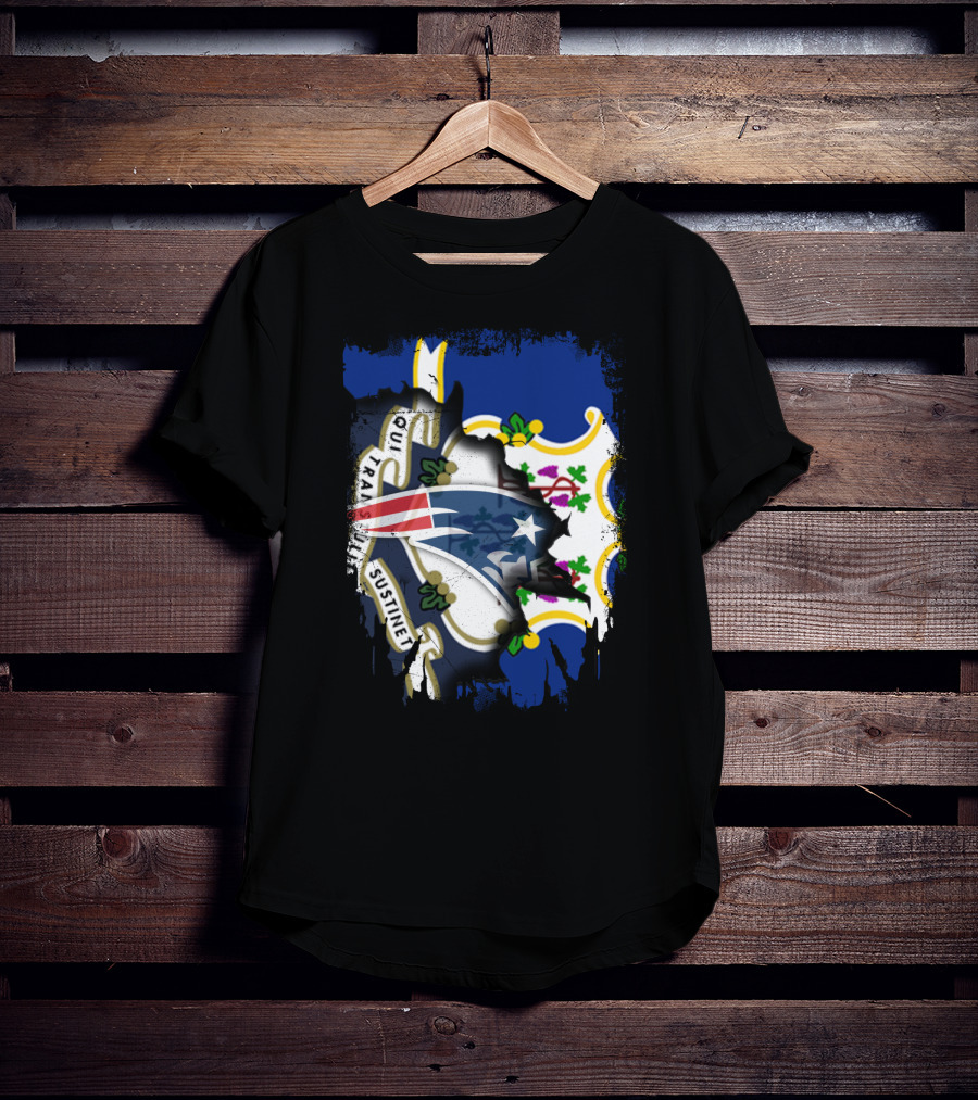 Connecticut State Flag With Patriots Logo And Qui Transtulit Sustinet T-Shirt