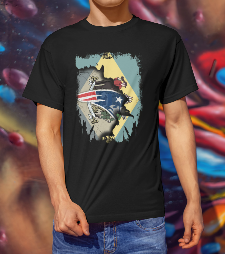 Delaware Flag With Ripped American Patriot Crest T-Shirt