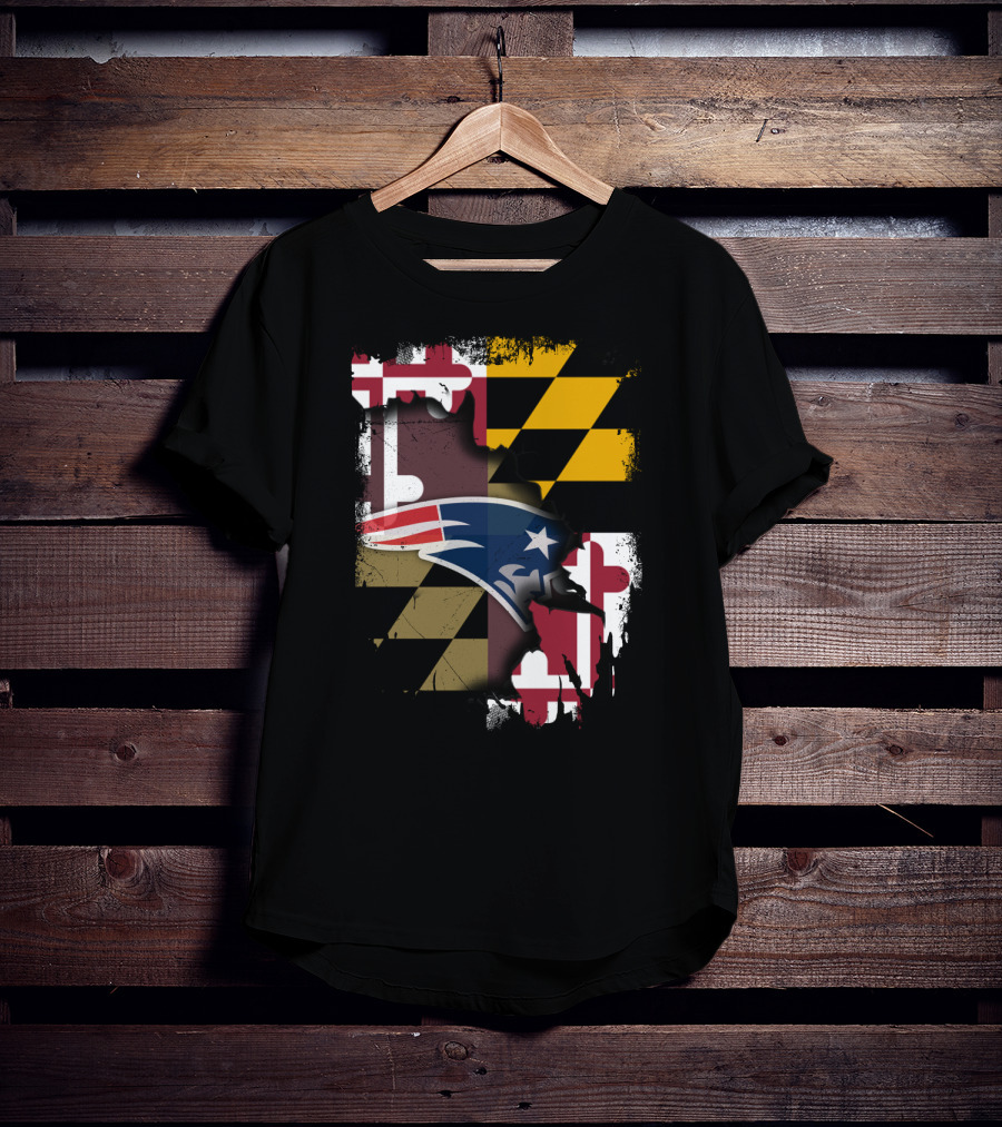 Maryland Flag Blended With Patriots Logo Together T-Shirt