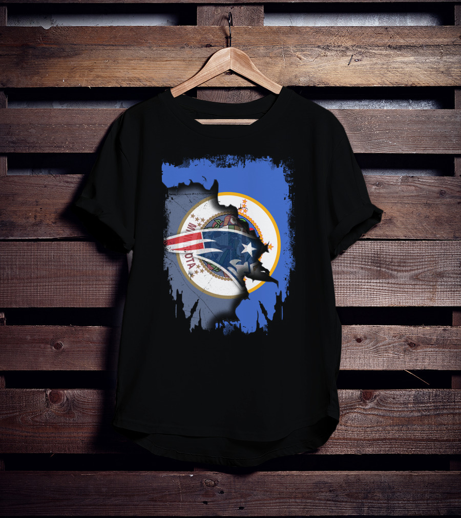 Minnesota State Flag With New England Patriots Logo Overlay T-Shirt
