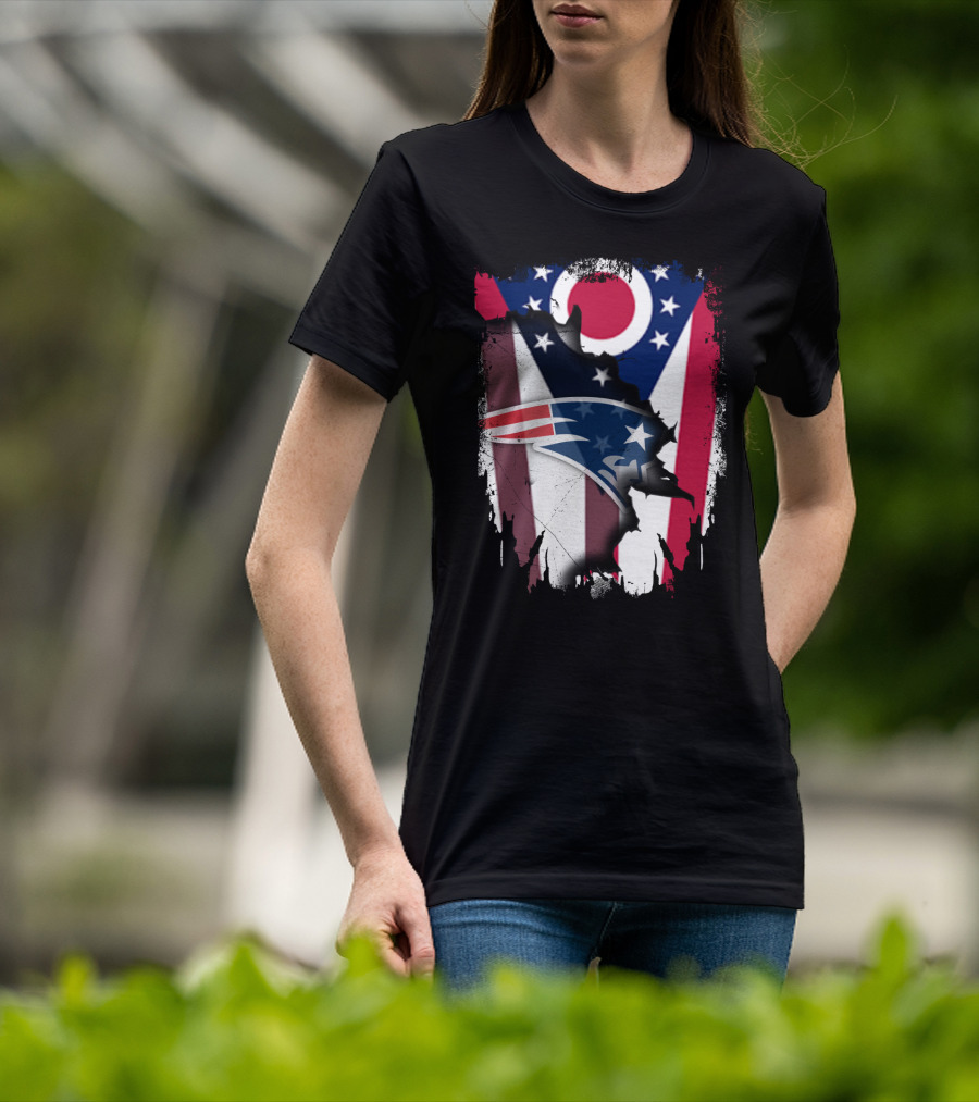 Ohio Flag With New England Patriots Logo Integration T-Shirt