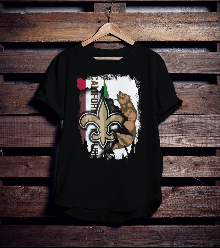 California Republic Fleur-de-Lis Saints Bear Flag Fusion T-Shirt