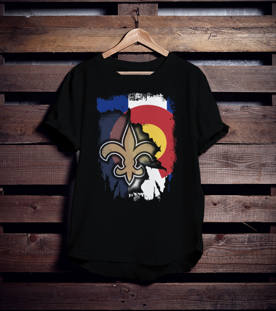 Colorado Flag New Orleans Saints Fleur-de-Lis Together T-Shirt