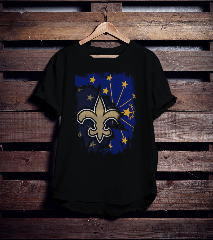 Together Indiana Saints With Fleur-de-lis On Starry Flag Background T-Shirt